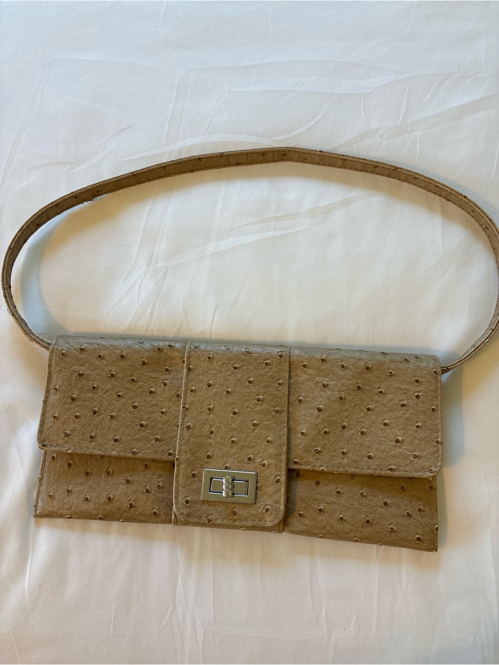 MMS Design Studio Beige Ostrich-Texture Shoulder Belt Bag